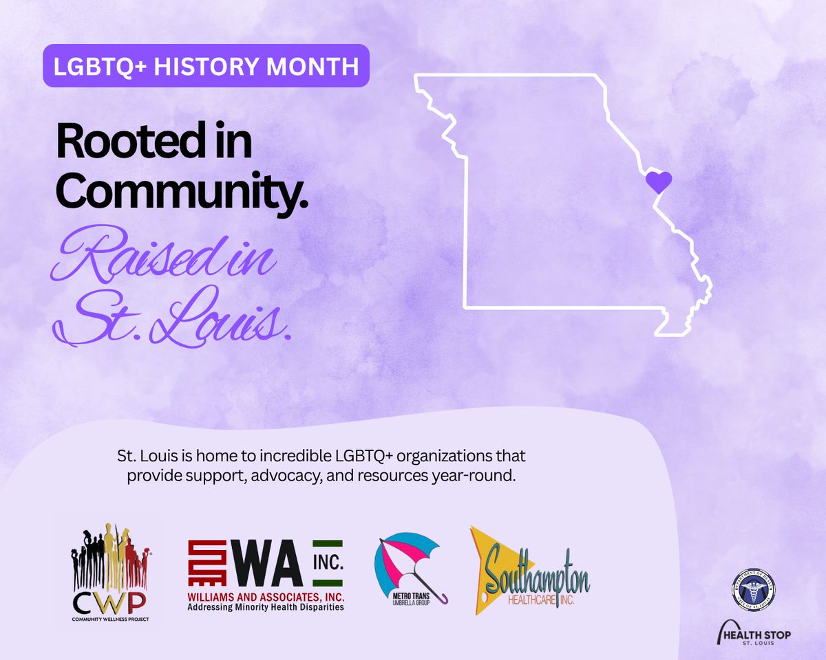 HealthStopSTL's tweet photo. Community has always been at the heart of LGBTQ+ St. Louis. 🏳️‍🌈 This #LGBTQHistoryMonth, we recognize the local organizations and advocates who create spaces for support, connection, resources, and belonging year-round.
#LGBTQSTL #STL

@CityofSTLDOH https://t.co/biiIzefpvx