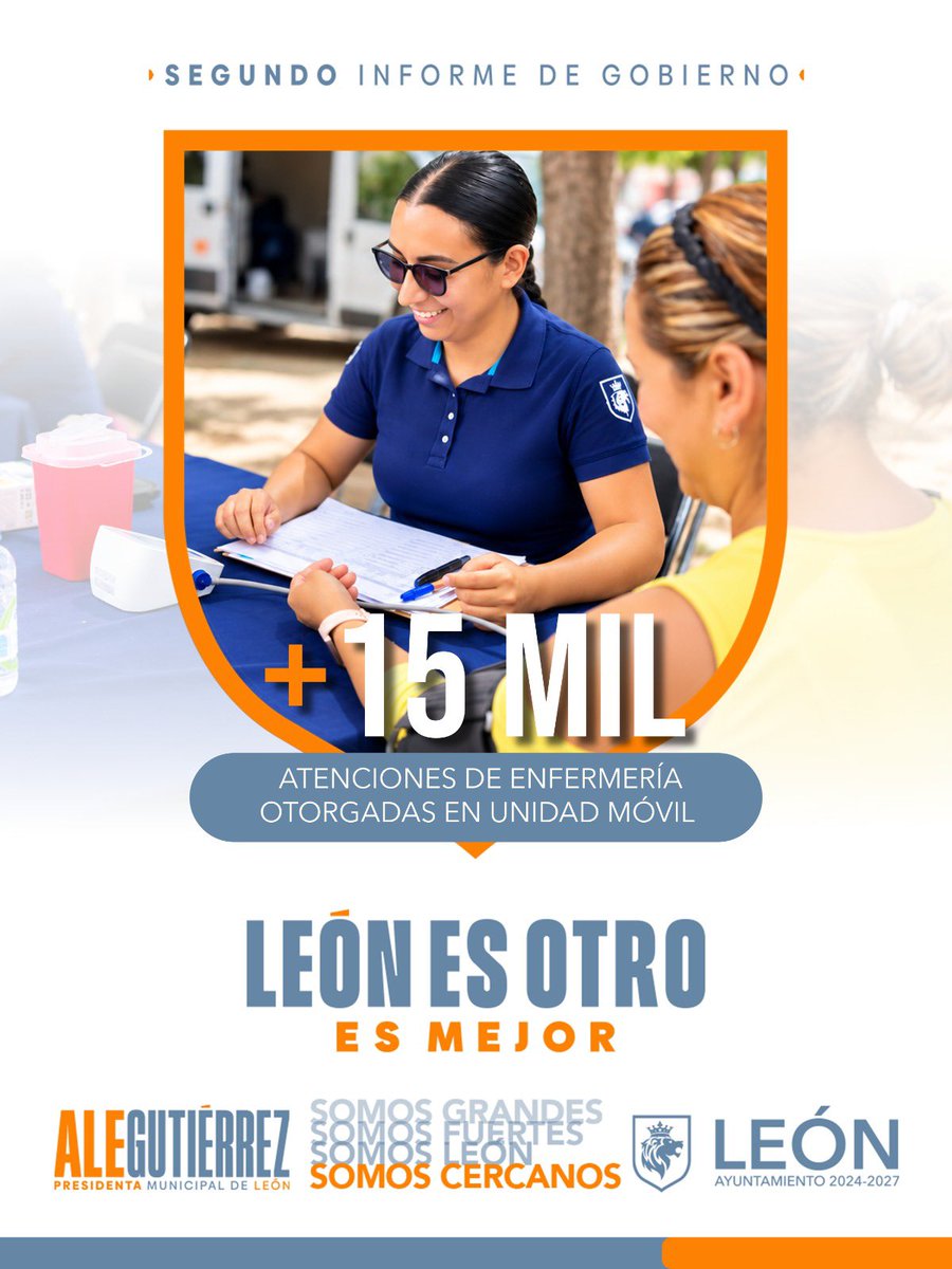 SaludLeonmx's tweet photo. 🩺💙 ¡15,908 atenciones de enfermería!

A través de las unidades móviles de #MédicoEnTuCasa , acercamos atención a más familias que en años anteriores.

#LeónEsOtro cuando la salud está más cerca.
#LeónEsMejor cuando seguimos acercando bienestar.

#2InformeAle https://t.co/l70k57m9h2