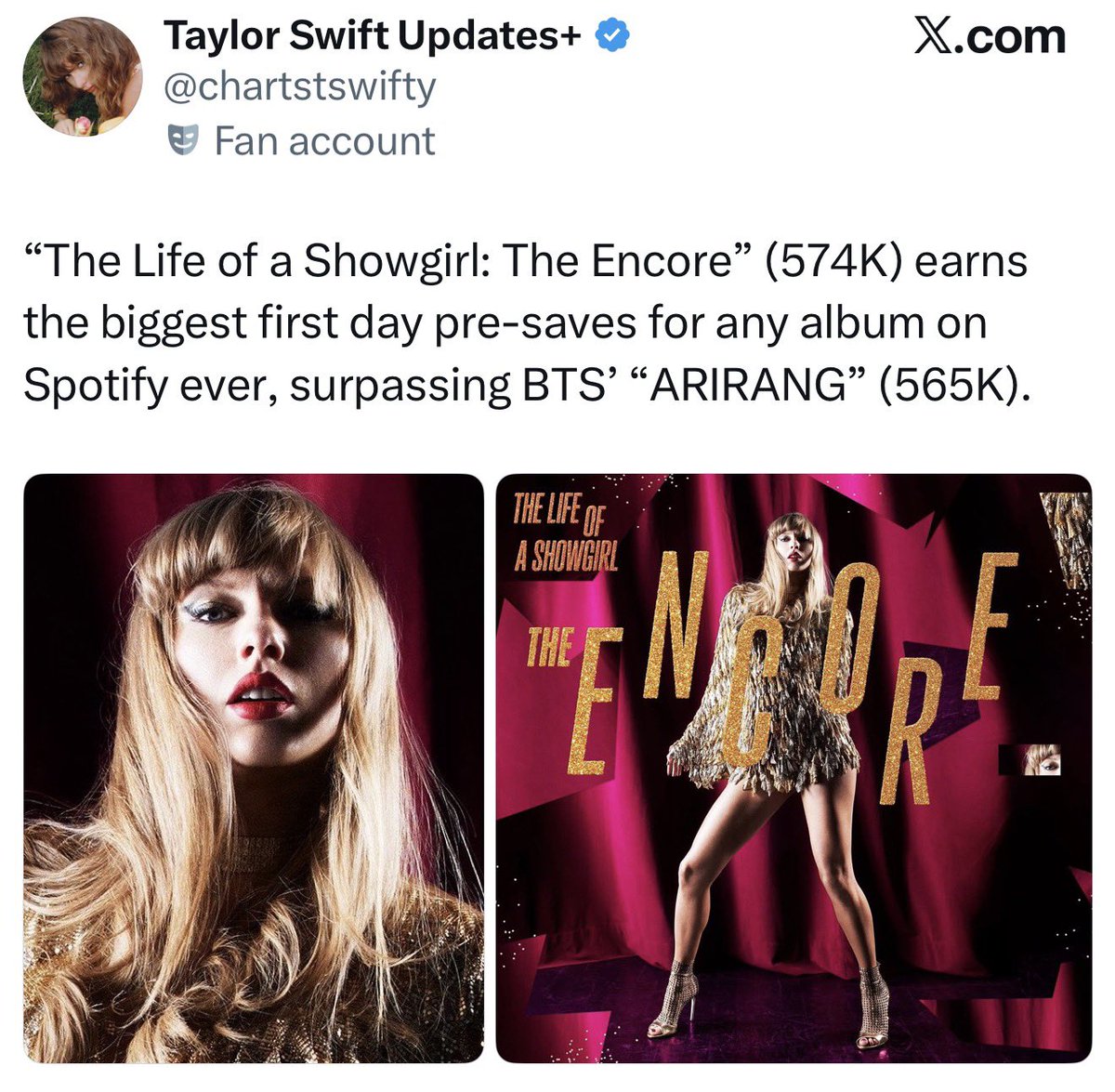 amevvil's tweet photo. bts's only rival being someone who is already at the top of the industry is a good thing in my opinion and i want army to see our league more clearly

bts became the first artist in spotify history to set the highest stream counter record per single in 2021 and she broke bts's record 4 years later

swim was a track with 14 million streams on a 14-track album and no one could break its record until she came along (she might break it) so i think we should pay attention to which league bts is in