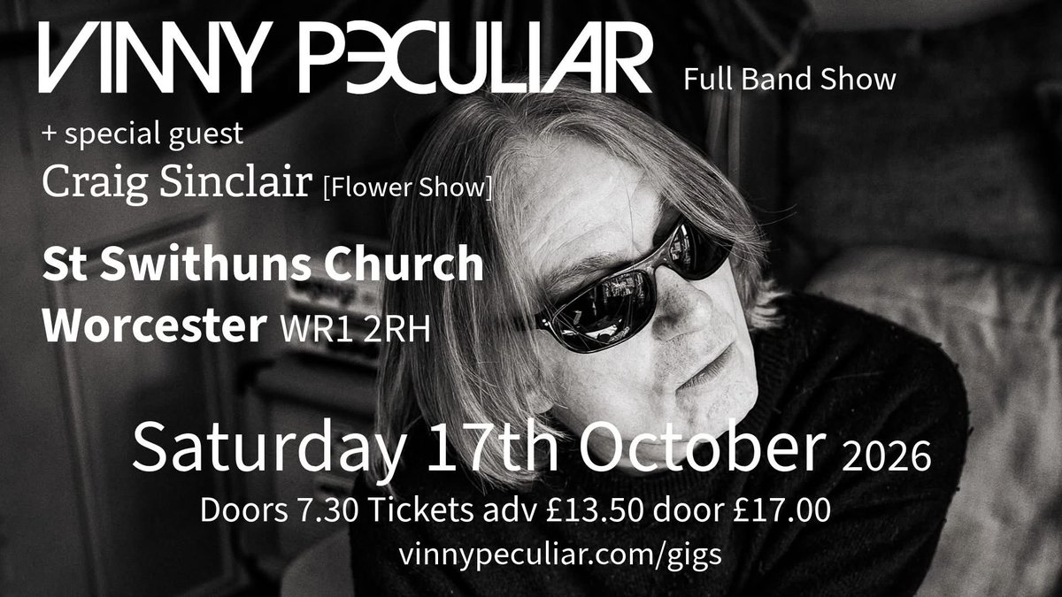 vinnypeculiar's tweet photo. We play a @vinnypeculiar band show at @WorcsStSwithuns Church Sat 17th October new songs and old faves all welcome doors 7.30 tickets https://t.co/ACd3ANQwU8 #worcesterlive #vinnypeculiar #bringthenoise #thecurseofyouknowwho https://t.co/DlZmQENLAk