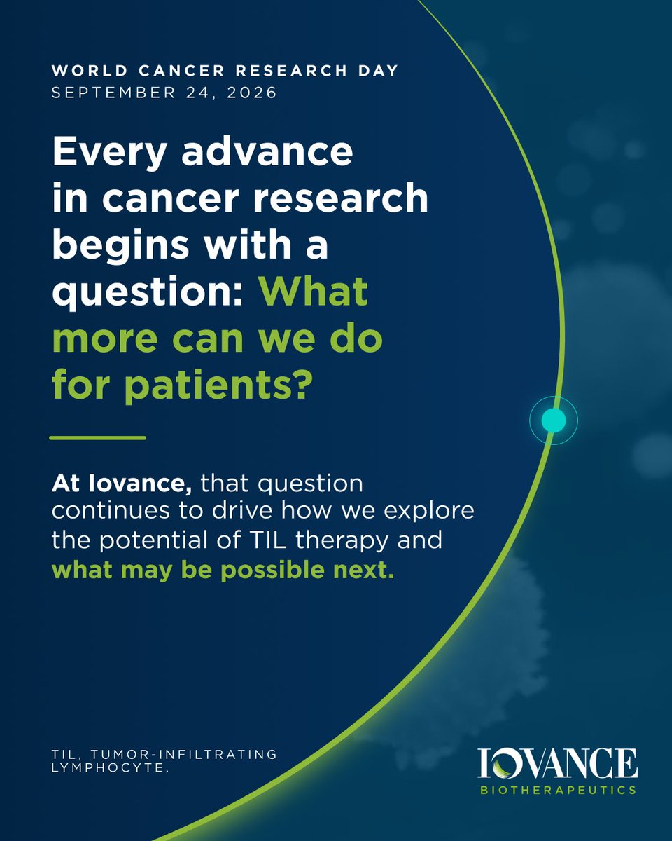 IovanceBio's tweet photo. Cancer research turns unanswered questions into evidence, and evidence into new possibilities for patients. Today, we recognize the researchers, clinicians, patients, and caregivers who make that progress possible. #WorldCancerResearchDay #CellTherapy #CancerResearch https://t.co/47kYComaVG