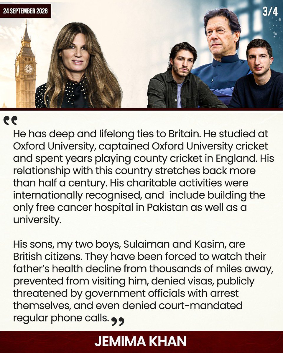 PTIofficial's tweet photo. Jemima Goldsmith calls on the international community to intervene to bring an end to the human rights abuses that Imran Khan is suffering. 

“It is no longer simply a Pakistani political matter. It is a human rights emergency.” @Jemima_Khan 

#FreeImranKhan https://t.co/Eur4db89Vc