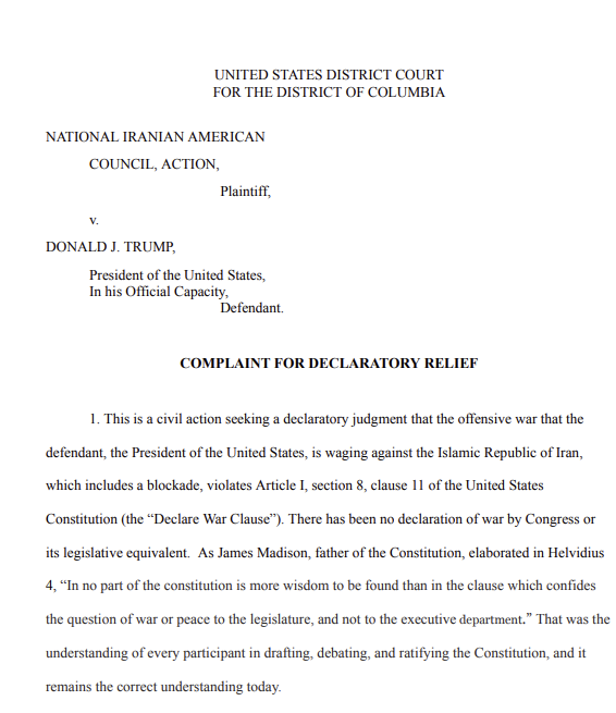 justfp's tweet photo. 🚨 NIAC Action v. Trump‼️

@JustFP salutes @NIACActionPAC for standing up for the US Constitution, Iranian-Americans, and all Americans &amp; Iranians, by asking the courts to rule that Trump "is unconstitutionally waging an indefinite war of aggression"!

The illegal war must end! https://t.co/2qElGjQJRa