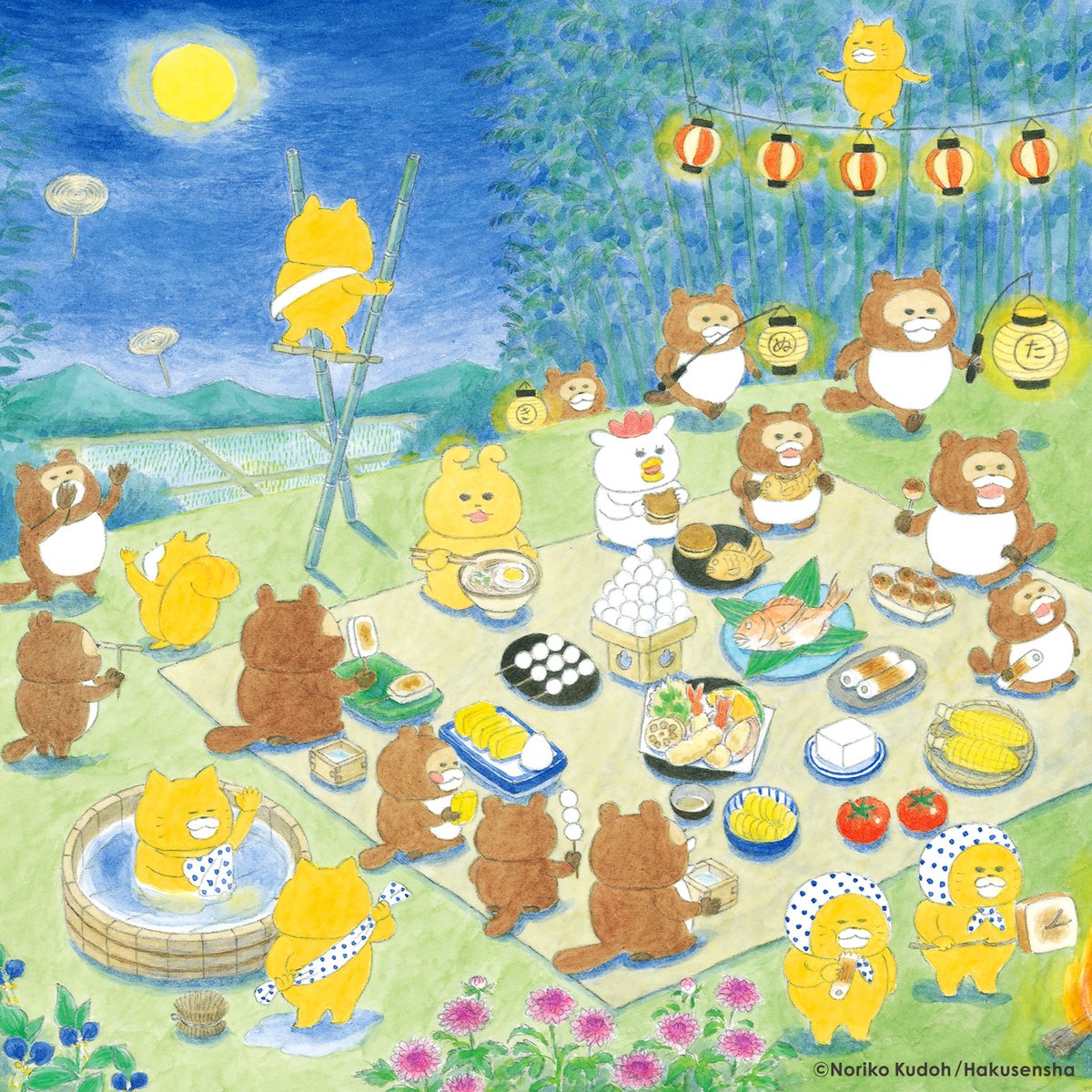 noraneko_room's tweet photo. ／
　ニャー
＼

9月25日は中秋の名月（十五夜）🍡🌕
#ノラネコぐんだんあいうえお　た行より https://t.co/xxrjiMijUQ