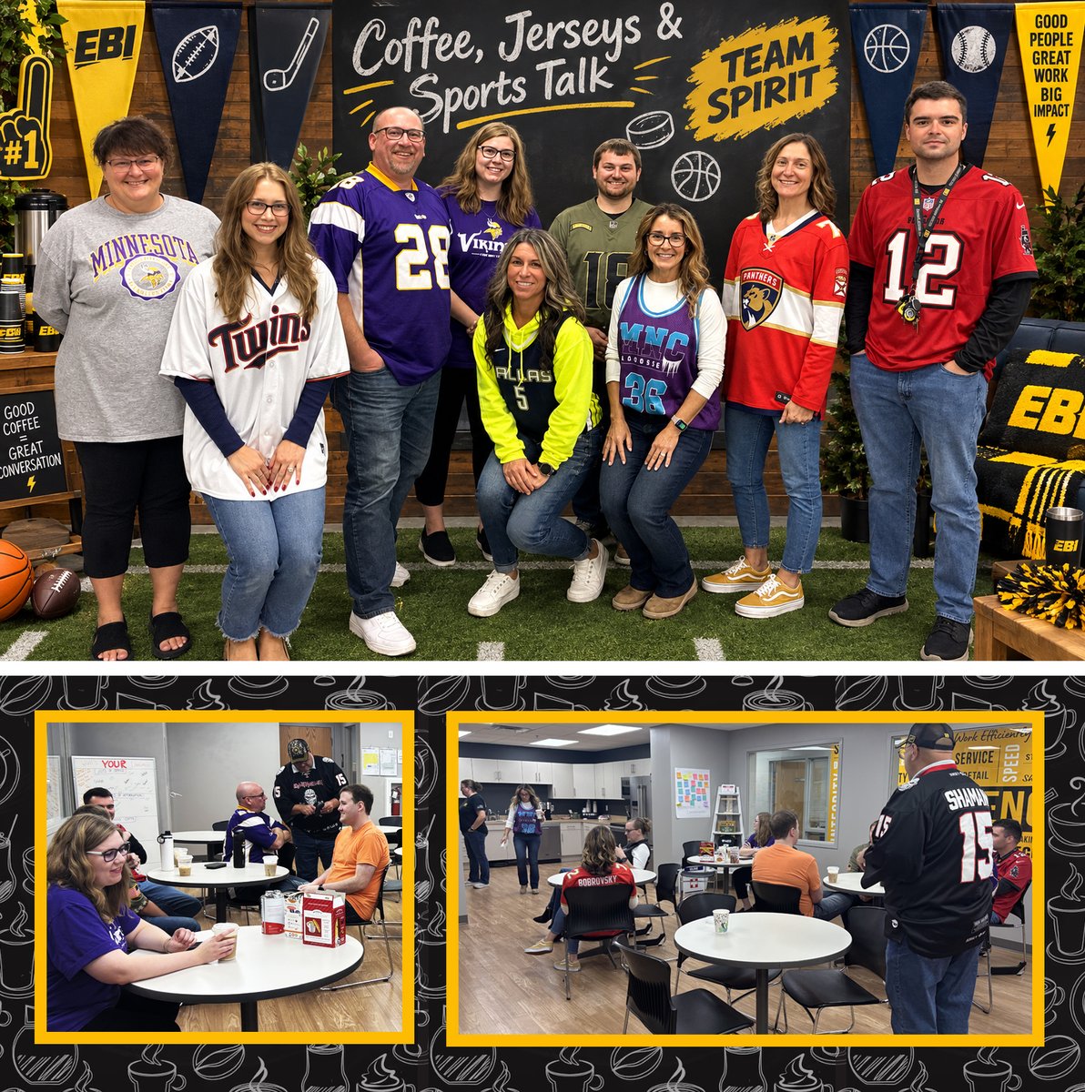 EBI_isophase's tweet photo. Today we’re swapping out the usual workday attire for a little caffeinated team spirit. Got a project on the horizon? Let’s grab a cup of coffee and talk about it 877-297-0616 x 2.
#EBI #TeamEBI #JerseyDay #CoffeeBar #WorkplaceCulture #TeamSpirit #SportsTalk https://t.co/073eRngUd1