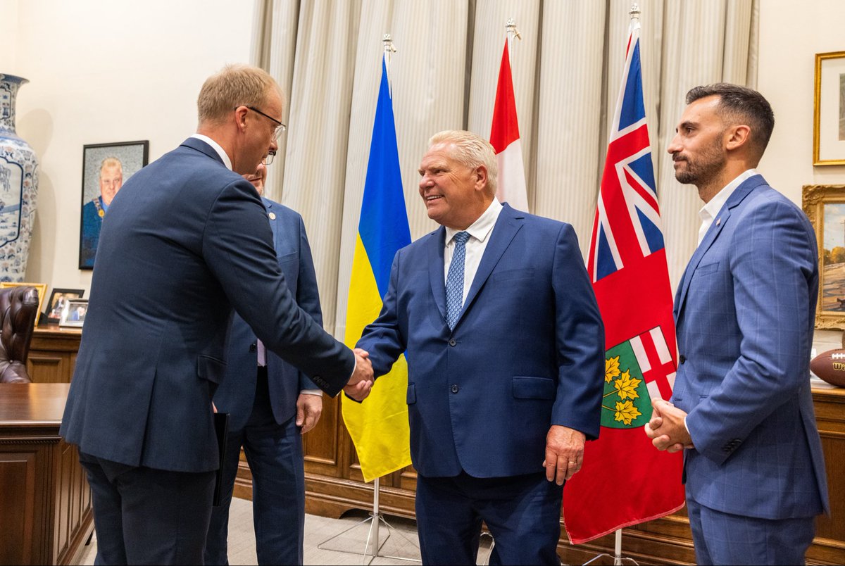 fordnation's tweet photo. This morning, I met with Ukraine’s Ambassador to Canada @a_plakhotniuk and Consul General Oleh Nikolenko, as well as a delegation from across Europe, to announce that Ontario is providing $1 million in support for Ukraine’s critical energy infrastructure, which is under attack from Russia.

Ontario will never waver in our support for the Ukrainian people as they continue fighting to protect their sovereignty.

https://t.co/7z3cIpT1p8