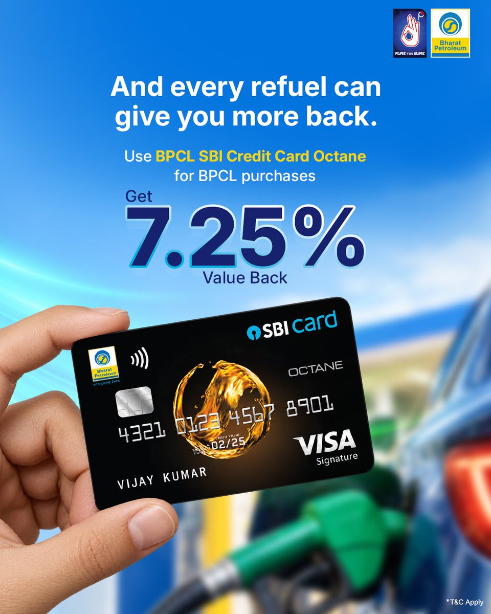 BPCLRetail1's tweet photo. Your next fill has a plus-one. More value.
Go further with Speed, our High Performance Petrol, and get more back with BPCL SBI Card OCTANE.
Better mileage meets 7.25% value back* on BPCL fuel spends. Now that’s a rewarding combination.
Swipe to see how. →
#BPCL #Speed #SBICard #BPCLSBIcardOCTANE #DriveFurther
@BPCLimited
*T&C apply.