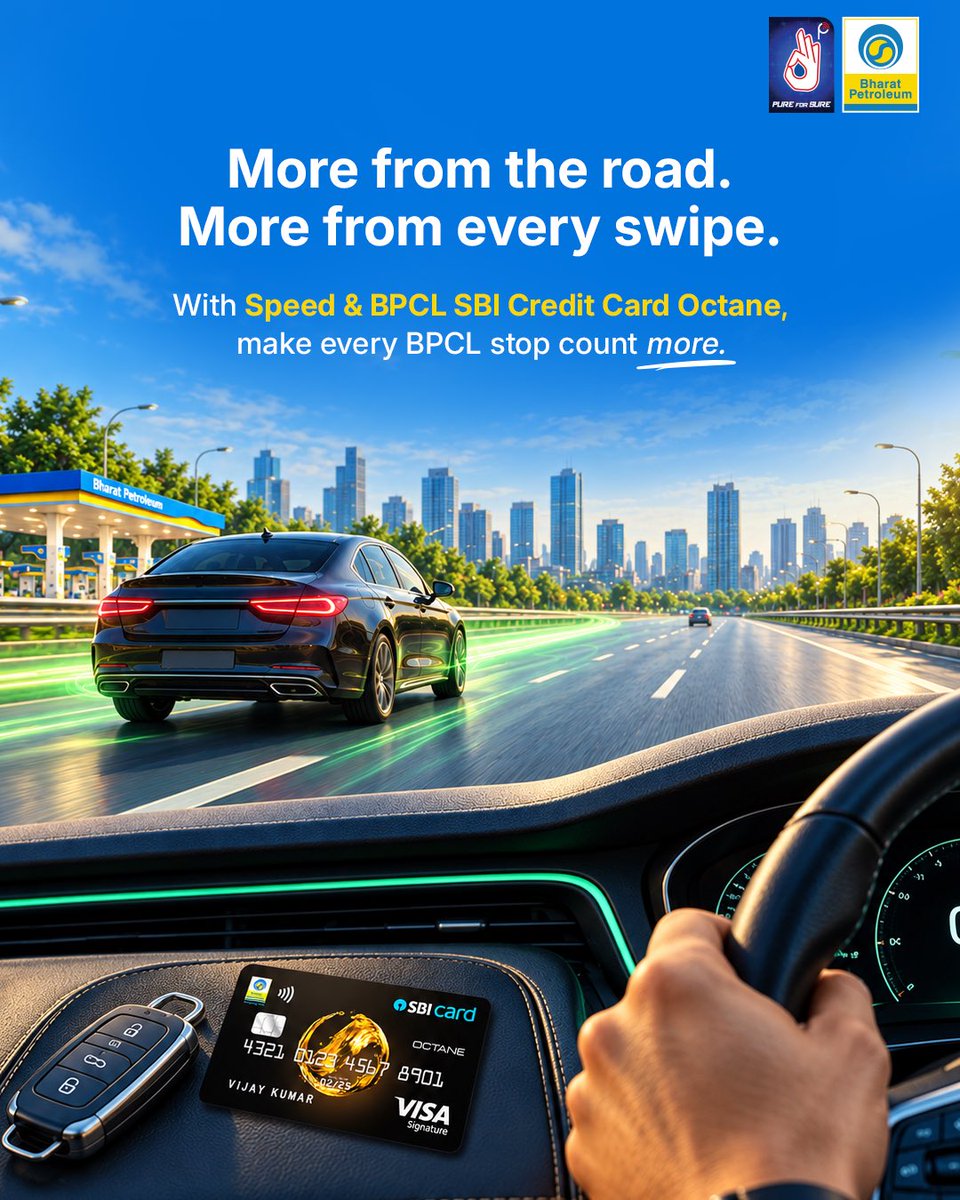 BPCLRetail1's tweet photo. Your next fill has a plus-one. More value.
Go further with Speed, our High Performance Petrol, and get more back with BPCL SBI Card OCTANE.
Better mileage meets 7.25% value back* on BPCL fuel spends. Now that’s a rewarding combination.
Swipe to see how. →
#BPCL #Speed #SBICard #BPCLSBIcardOCTANE #DriveFurther
@BPCLimited
*T&C apply.