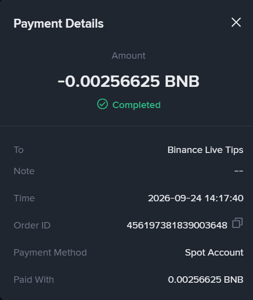 TryBSPaid's tweet photo. Payment receipt for @heyibinance. https://t.co/4NfUscS1U8