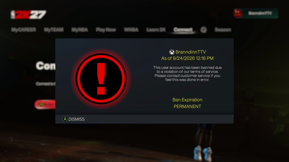 BranndinnTTV's tweet photo. @NBA2K I stream this game every single night... Never cheated ONCE. Never shared my account. Never bought anything 3rd party.

However, I'm currently banned Permanently. 

Nice man. https://t.co/uYGhoKE22x