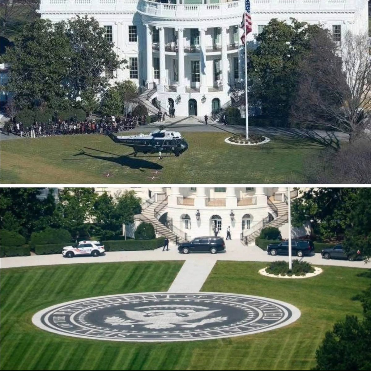 _ExitTheLeft's tweet photo. Democrats spent weeks attacking Donald Trump's proposed South Lawn helipad.

Now look at the before-and-after.

The helipad didn't ruin the White House lawn. It replaced an awkward parking arrangement with something cleaner, more functional, and undeniably badass.

Turns out their real opposition was to improving anything Trump touches.