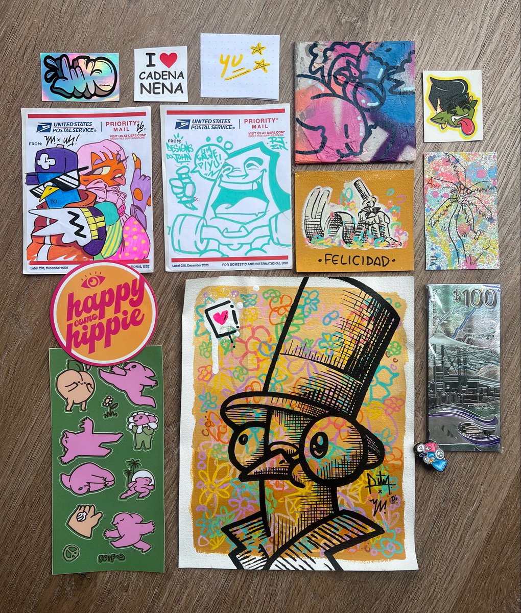YuZapata3SC's tweet photo. Fire Collabs and lovely gifts from the Primavera Eterna Art Residency:
@lukoart_ 
@cadenanenaa 
@scifu___ 
@uhCaribe 
@pedrortiz123 
@designsdojohn 
@GabXhan1 https://t.co/PiodMLRtyM