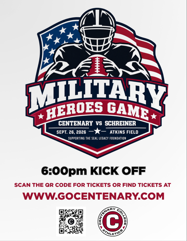 GoCentenary's tweet photo. 2 days until the Military Heroes Game! 🏈🎖️

Centenary Gents vs. Schreiner University | Saturday, 6 PM | Atkins Field
Supporting the SEAL Legacy Foundation 🇺🇸 🪖

Get your tickets today! 

#GoCentenary #GentsFootball #GoGents #MilitaryHeroesGame https://t.co/GgZEawHKgu
