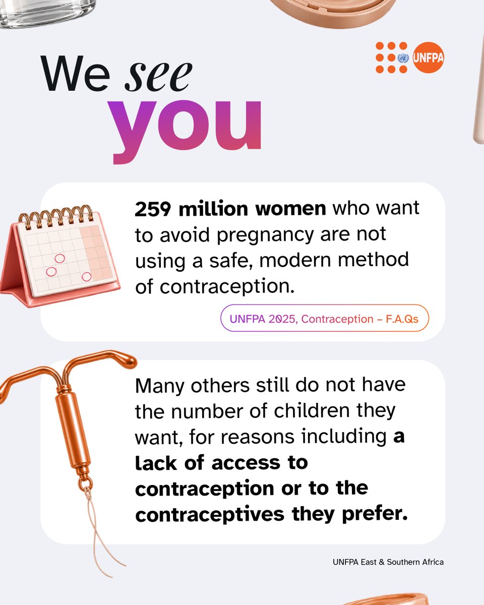 UNFPA_ESARO's tweet photo. Having choices = healthcare + bodily autonomy. When someone gets to decide if &amp; when to start a family, entire futures open up. That's why @UNFPA works to make sure rights, access, and care reach every community, especially young people.

#WorldContraceptionDay #BodilyAutonomy https://t.co/b9FPidHLjf