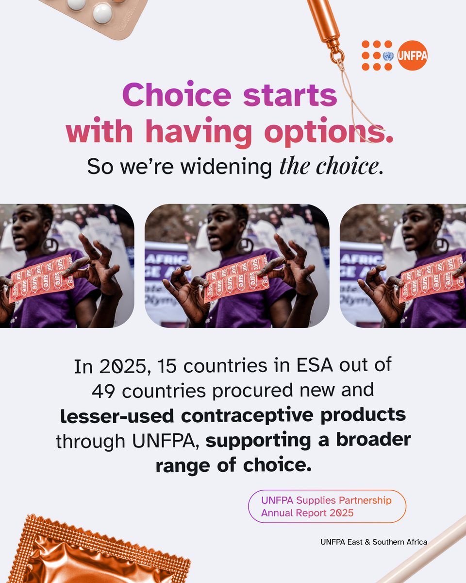UNFPA_ESARO's tweet photo. Having choices = healthcare + bodily autonomy. When someone gets to decide if &amp; when to start a family, entire futures open up. That's why @UNFPA works to make sure rights, access, and care reach every community, especially young people.

#WorldContraceptionDay #BodilyAutonomy https://t.co/b9FPidHLjf