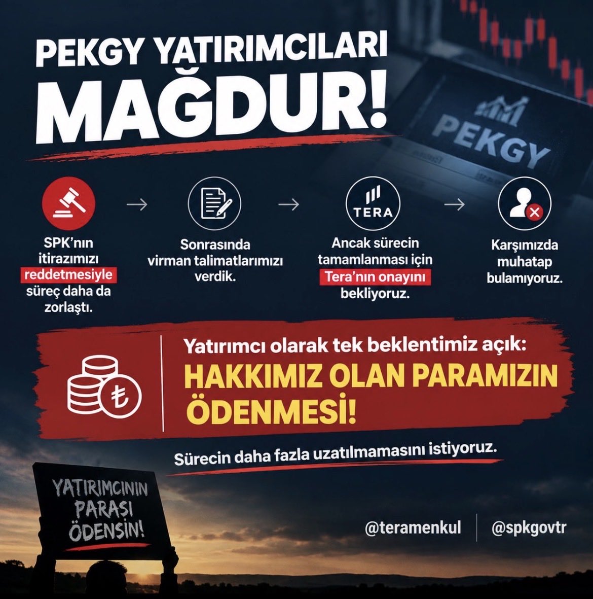 viper1845's tweet photo. Tera'nın #PEKGY zorunlu pay alımına itirazı şükür ki @spkgovtr tarafından reddedildi. Artık Tera'nın ödemeleri hemen yapması gerek. Ancak #Tera halen başvurularımızı işleme koymuyor!?Yetmedi mi yatırımcıya yaptığınız eziyet! Daha neyi bekliyorsunuz?? https://t.co/hDjfcNlZfN