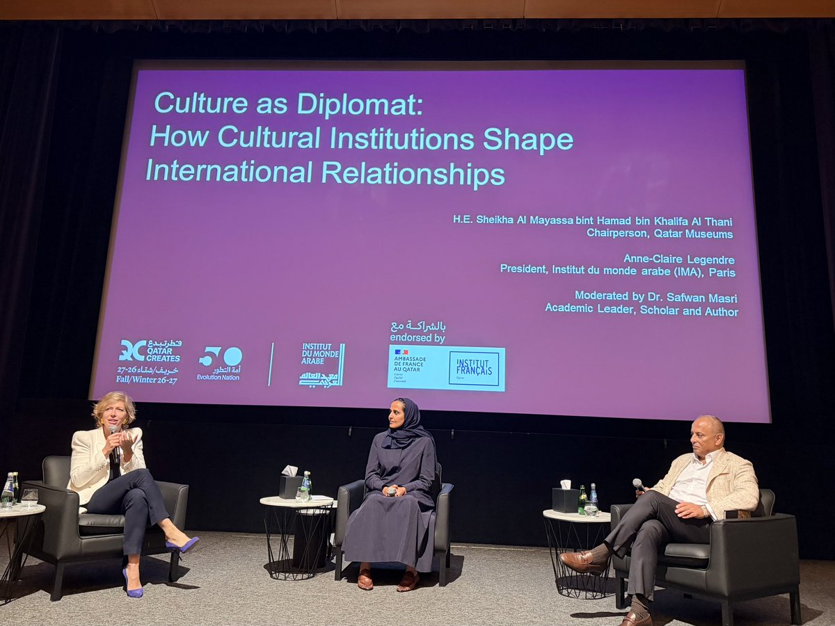 JoseAgueroAvila's tweet photo. Asistí al conversatorio "La cultura como diplomática: cómo las instituciones culturales configuran las relaciones internacionales", con Su Excelencia la jequesa @almayassahamad, presidenta de @Qatar_Museums, y @AClaireLegendre, presidenta de @imarabe. https://t.co/RsvO5uFTdJ