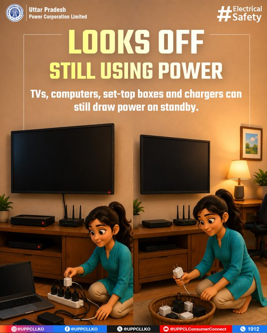 puvvnlmau's tweet photo. witching a device off is not always enough.Unplug appliances and chargers when they are not in use to reduce standby power consumption and make every unit of electricity count. #UPPCL #EnergySaving #SaveElectricity #SmartEnergy
@UPPCLLKO
@PuVVNLHQ
@aksharmaBharat
@MD_PuVVNL https://t.co/qW6JxzWgn2