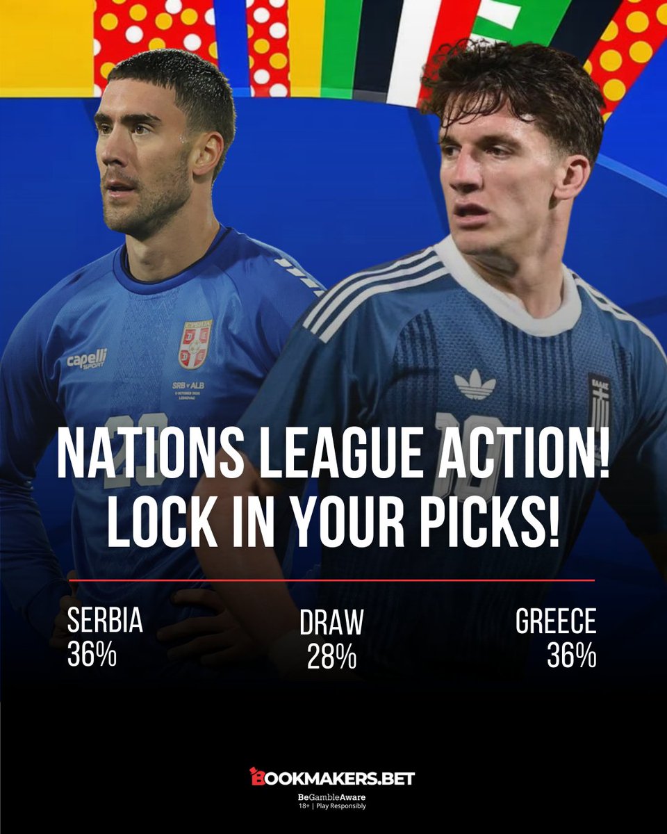 bookmbet's tweet photo. CLUB FOOTBALL PAUSES, NATIONS LEAGUE TAKES OVER! 🏆🇪🇺🔥
Say goodbye to domestic leagues for a minute—the International Break is officially here, but the action doesn't stop! Four explosive Nations League fixtures kick off simultaneously tonight at 20:45 CET! ⚽💣

The bookmakers have locked in their probabilities for tonight’s action—who’s carrying your ticket? 📈💸

Norway vs. Denmark — Norway enter as 53% home favorites to take down Denmark at 22%! 🇳🇴🇩🇰

Netherlands vs. Germany — Pure rivalry energy! The Dutch hold a slight edge at 41% against Germany at 33%! 🇳🇱🇩🇪

Portugal vs. Wales — Portugal are the biggest locks of the night at 77% to dominate at home! 🇵🇹🏴󠁧󠁢󠁷󠁬󠁳󠁿

Serbia vs. Greece — Complete deadlock! Both sides sit at 36% each in what promises to be an absolute war! 🇷🇸🇬🇷

Swipe right to check out the match highlights! 👉📱

👇 Which match is an absolute lock tonight? Drop your score predictions below!