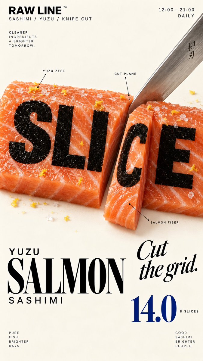 MrLarus's tweet photo. 🍽️ Images2.5 turns food physics into typography!

This set gets even better when the food starts cutting, pushing, and building the letters.

1. Salmon slices the type
2. Cheddar pushes letters apart
3. Meringue builds the type
4. Waffle grids reshape the letters

🌟Great for food branding, editorial posters, campaigns, and social visuals.

Prompt 👇
