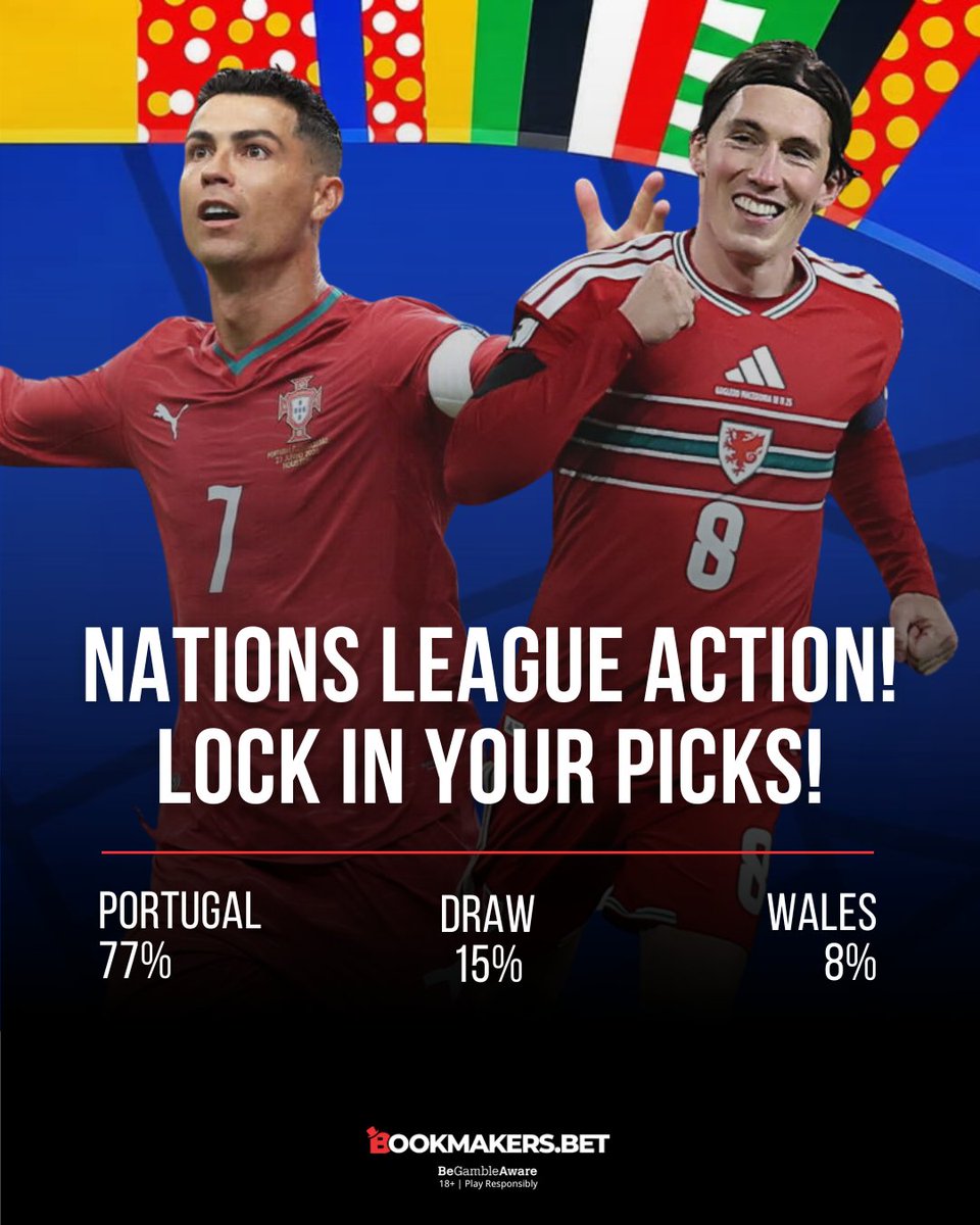 bookmbet's tweet photo. CLUB FOOTBALL PAUSES, NATIONS LEAGUE TAKES OVER! 🏆🇪🇺🔥
Say goodbye to domestic leagues for a minute—the International Break is officially here, but the action doesn't stop! Four explosive Nations League fixtures kick off simultaneously tonight at 20:45 CET! ⚽💣

The bookmakers have locked in their probabilities for tonight’s action—who’s carrying your ticket? 📈💸

Norway vs. Denmark — Norway enter as 53% home favorites to take down Denmark at 22%! 🇳🇴🇩🇰

Netherlands vs. Germany — Pure rivalry energy! The Dutch hold a slight edge at 41% against Germany at 33%! 🇳🇱🇩🇪

Portugal vs. Wales — Portugal are the biggest locks of the night at 77% to dominate at home! 🇵🇹🏴󠁧󠁢󠁷󠁬󠁳󠁿

Serbia vs. Greece — Complete deadlock! Both sides sit at 36% each in what promises to be an absolute war! 🇷🇸🇬🇷

Swipe right to check out the match highlights! 👉📱

👇 Which match is an absolute lock tonight? Drop your score predictions below!