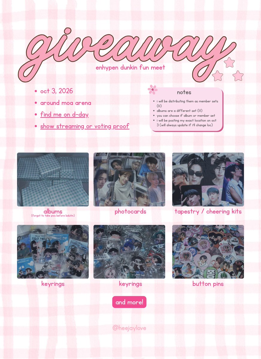 en11thirty's tweet photo. ♡ enhypen dunkin fm giveaway ♡

random merchs - albums, pcs, keyrings, tapestry, ck, etc

-rt this tweet
-find me on d-day
-show streaming/voting proof

see u!

*if u r ok with OT7 or HS related, check replies for details

#DunkinPH_ENDLESS #ENDLESSFunMeet https://t.co/VDQzobtNVo