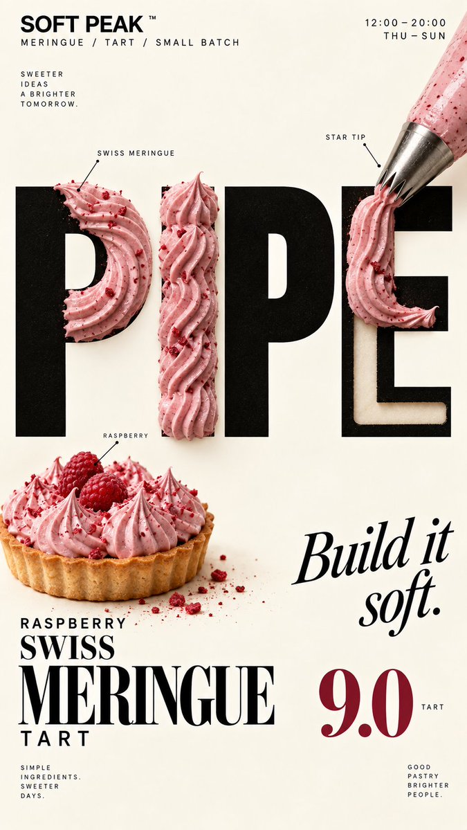 MrLarus's tweet photo. 🍽️ Images2.5 turns food physics into typography!

This set gets even better when the food starts cutting, pushing, and building the letters.

1. Salmon slices the type
2. Cheddar pushes letters apart
3. Meringue builds the type
4. Waffle grids reshape the letters

🌟Great for food branding, editorial posters, campaigns, and social visuals.

Prompt 👇