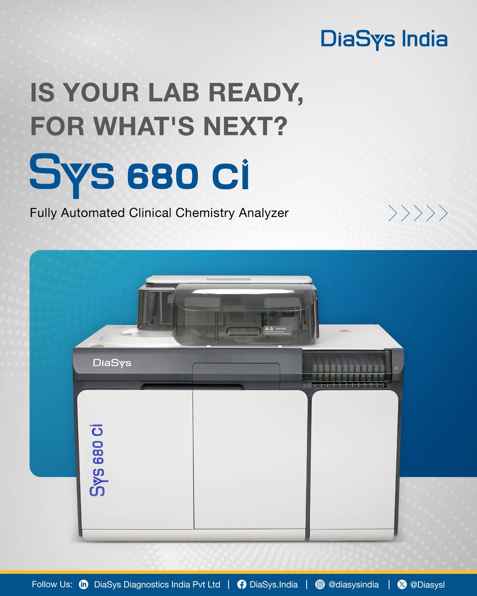 DiasysI's tweet photo. Ready for what’s next in clinical chemistry?
The DiaSys SYS 680 ci delivers high-throughput performance, intelligent automation and a broad test menu—with up to 800 tests/hour with ISE.
Power up your lab.
#DiaSysIndia #Sys680ci #ClinicalChemistry https://t.co/zDnaSbZ4Nh