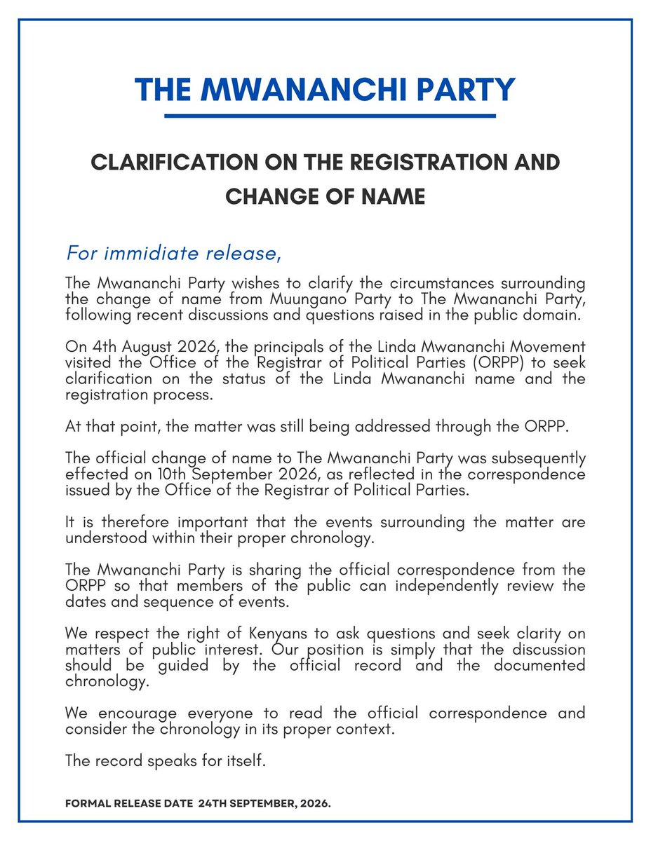 SaginiJojez's tweet photo. To Babu @HEBabuOwino, no one is interested with dates or chronological events. Hizo ni zako.

The Core or Fundamental Questions unahepa ni Hizi:

1. Did all the Principals, Including H.E Sifuna, tasked you, to RESERVE "MWANANCHI" name on behalf of the Movement?

2. After you reserved the name, when did you decide to change The Muungano Party to The Mwananchi Party? And did you inform your fellow Principals on the same?

3. After registering the Party, why did you decide to own it? 

THIS IS WHAT THE PEOPLE ARE INTERESTED TO KNOW!!!

Without logical answers to these questions, no amount of Press Statements or Press briefings can salvage your situation. 

We will Continue to view you as a Snake that backstabbed your own brothers. And there must be Consequences for it.