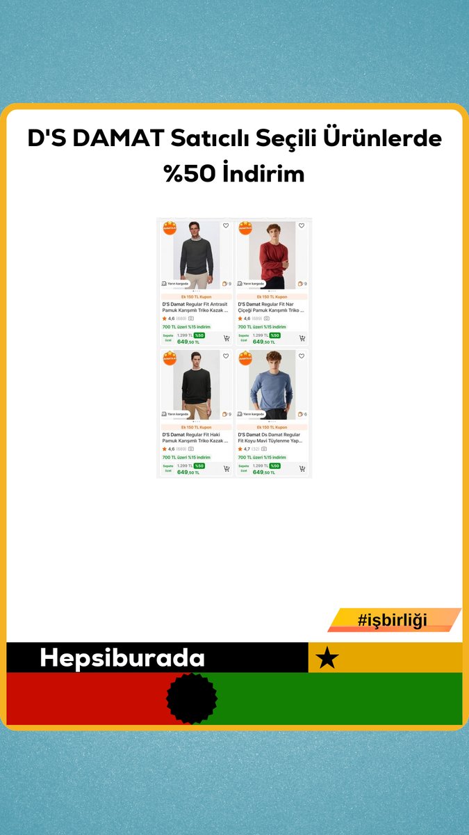 devindirim's tweet photo. D'S DAMAT Satıcılı Seçili Ürünlerde %50 İndirim
🛍 hepsiburada
Link ve yapay zeka sonraki tweetde 👇 #tanitim hepsiburada https://t.co/K8iT0Csj7Z