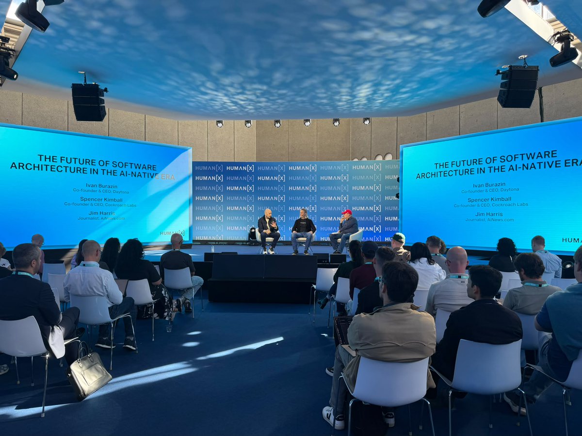 daytonaio's tweet photo. Our CEO @ivanburazin  just participated in the @HumanXCo panel "The Future of Software Architecture in the AI-Native Era" alongside @CockroachDB CEO Spencer Kimball and @JimHarris from AiNews. https://t.co/RCg8zLp36v