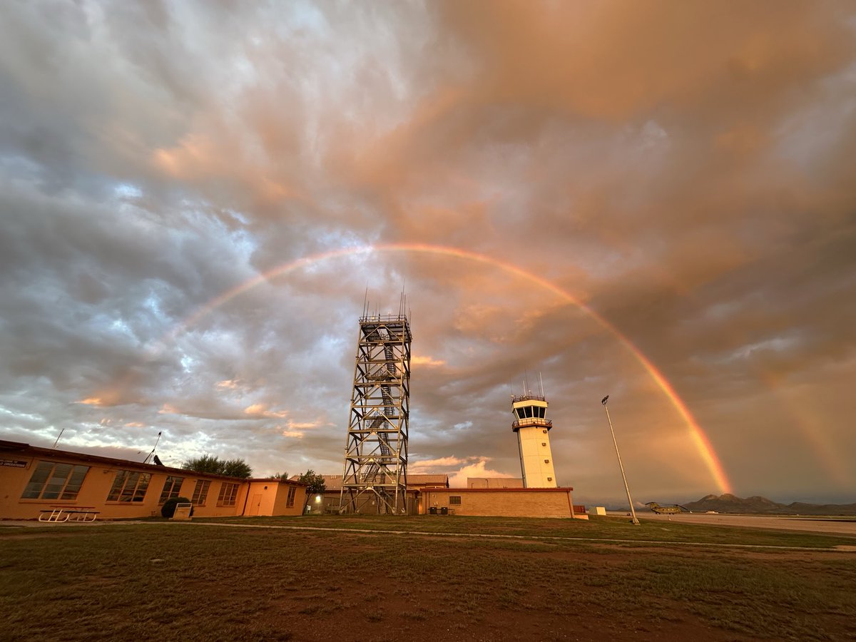 WX_Overlord's tweet photo. #sunrise rain showers produced amazing shots this morning. #rainbow #AZwx #arizona #arizonaweather #monsoon #monsoon2026 #TUSwx from Libby AAF, Ft. Huachuca/Sierra Vista, AZ https://t.co/wUkUfR03bF