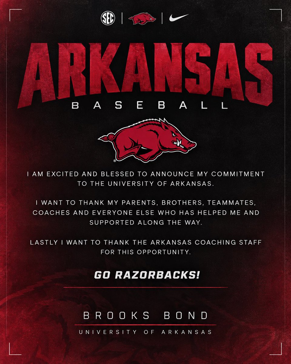 BrooksB0nd's tweet photo. Let’s do it Razorback nation! 🐗 #committed #woopig https://t.co/TtdWpmMoFw