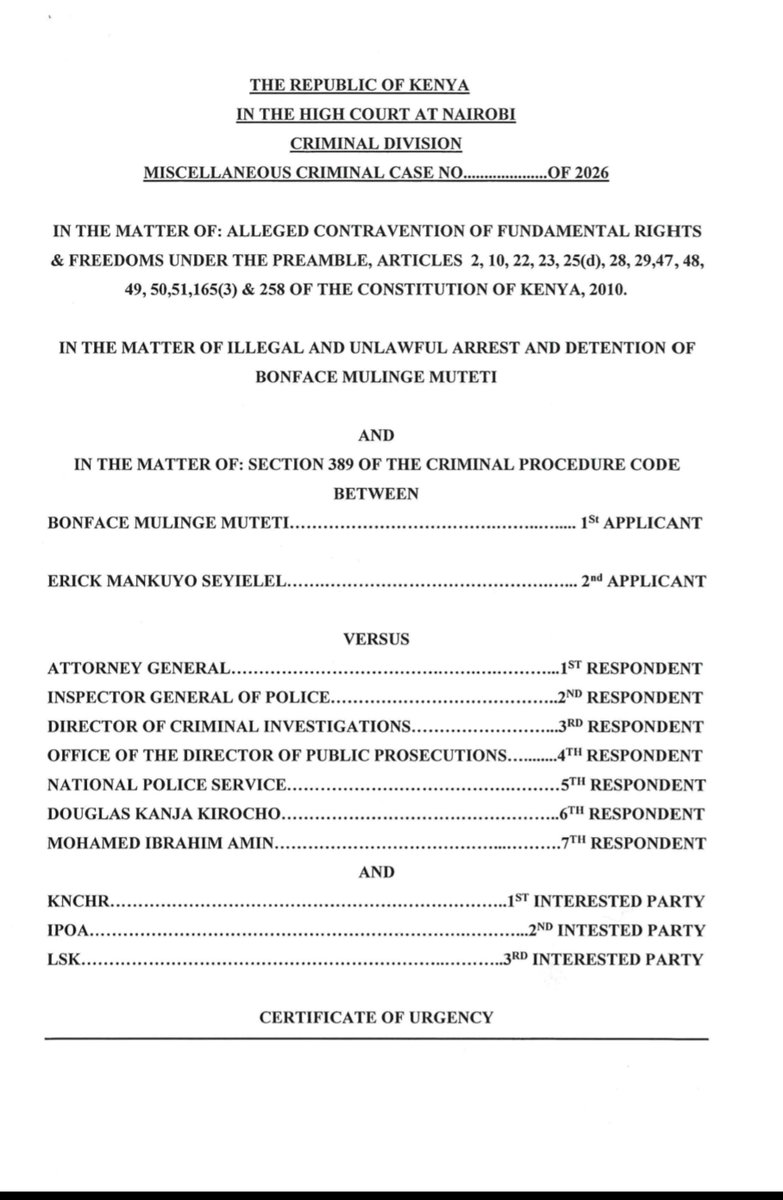 RevoltMankuyio's tweet photo. We have filed a habeas corpus application seeking the immediate production of Mulinge Muteti before the court.

#FreeMulingemuteti https://t.co/s4331wQSwH