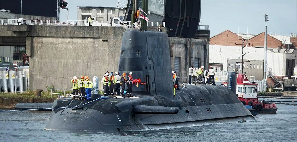NavyLookout's tweet photo. Latest news article:

Royal Navy’s newest attack submarine HMS Agamemnon leaves shipyard after 13-years under construction

https://t.co/gl1TnwpTkX 

(Photo: Steve Corkhill) https://t.co/KxzOjTMDAP