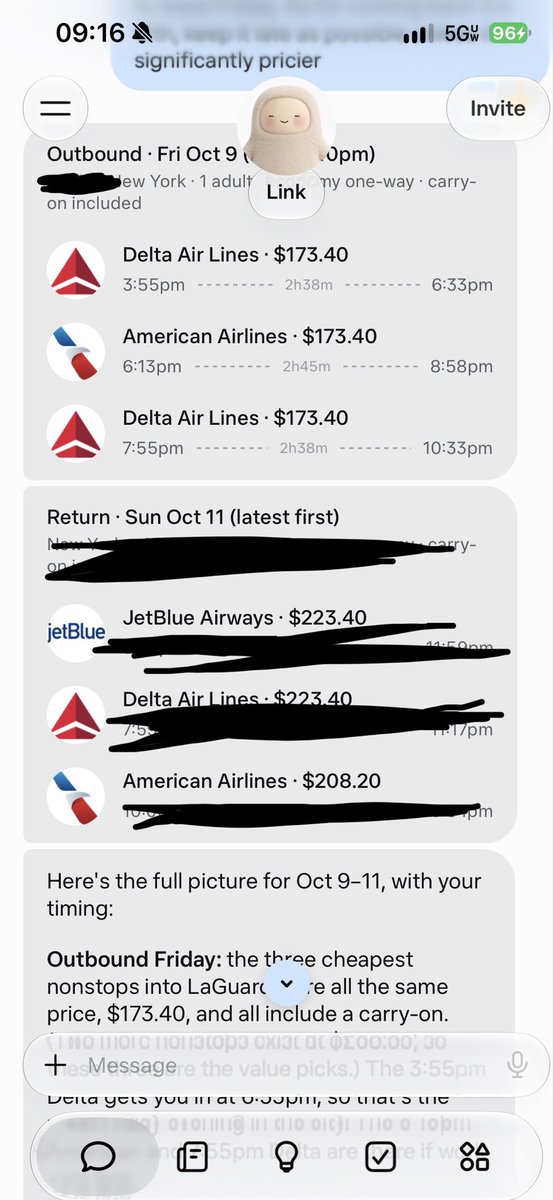 Muse laid out my flight options with prices
