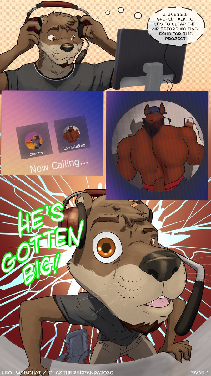 ChaztheRedPanda's tweet photo. Chase decides to video chat Leo to make sure things are good between them before he visits Echo for his project. Looks like things are really good. Patron supporters saw this a month ago.
#echovn #echoproject #musclefur https://t.co/gY8nMkS3Jq