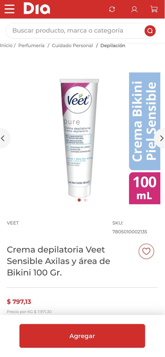 radarahorro's tweet photo. Radar Detecta 🚨

Hoy en Diaonline. Crema depilatoria vía por menos de $800. Claro bug. Aprovecha si hay en tu zona.

#Dia #Descuentos #Ofertas #RadarDetecta #Ahorro https://t.co/2jtAe2S8PQ