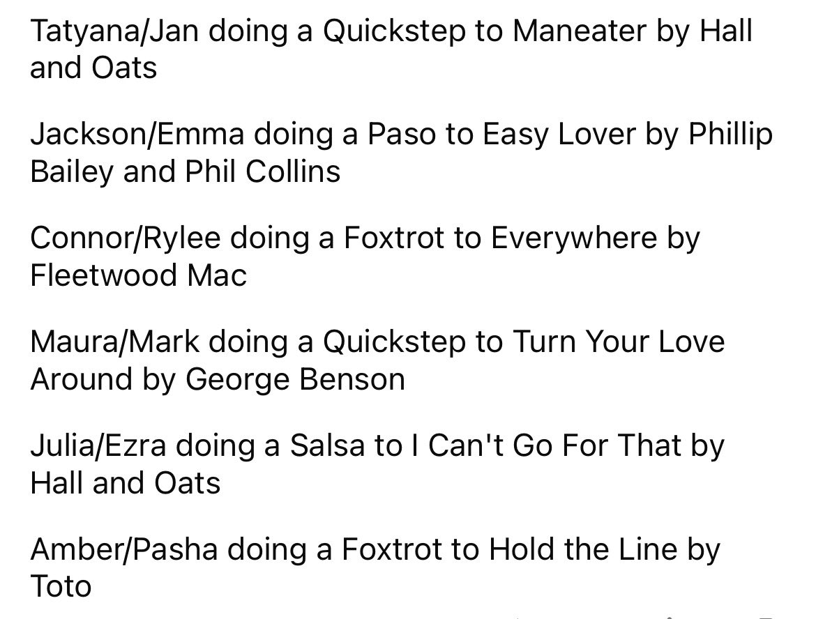 indyxdwts's tweet photo. Shoutout to this person on Reddit for posting the songs and styles! Released on the podcast #dwts https://t.co/Mr9VOnyGFu