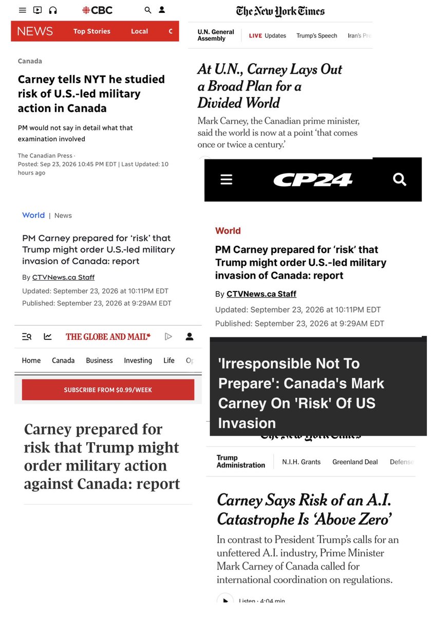 ryangerritsen's tweet photo. Carney is a scheming fear mongering megalomaniac.

It’s been 18 months of him psychologically abusing Canadians to both fear and hate the U.S. and all for what? To gain popularity and support? Canadians are so easily manipulated & influenced and he is fully aware of it. 

Our media is fully aware as well. Just look at how quickly our media machine went to work posting this absurd talking point from an interview he had. 

Keeping people scared of the unknown, keeps them compliant.