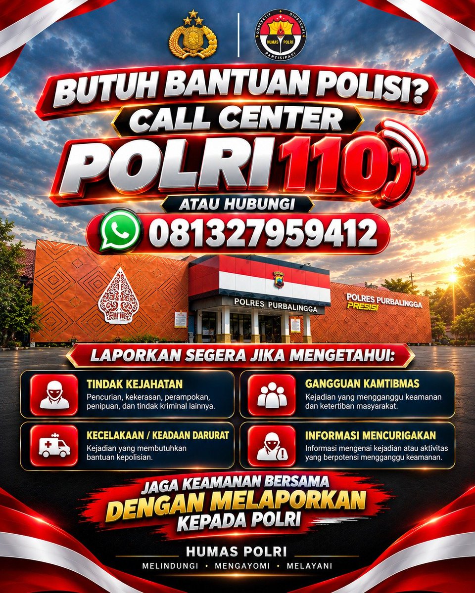 PadamaraPresisi's tweet photo. 📢 BUTUH BANTUAN POLISI? HUBUNGI 110! 🚨

Masyarakat tidak perlu ragu untuk melaporkan kejadian yang membutuhkan bantuan kepolisian.

📞 CALL CENTER POLRI 110
📱 Atau hubungi WhatsApp: 081327959412

Segera laporkan apabila mengetahui adanya:
🔴 Tindak kejahatan https://t.co/v963R0wVjy