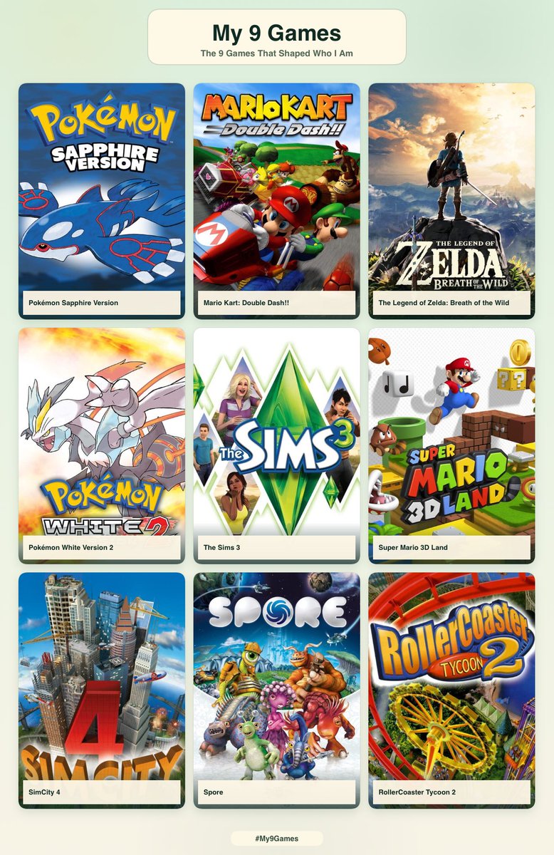 Connor_Hall2's tweet photo. 9 games that shaped me. Had to cut a lot of Pokémon out to stop it being monotonous… https://t.co/5CNryKeNqg