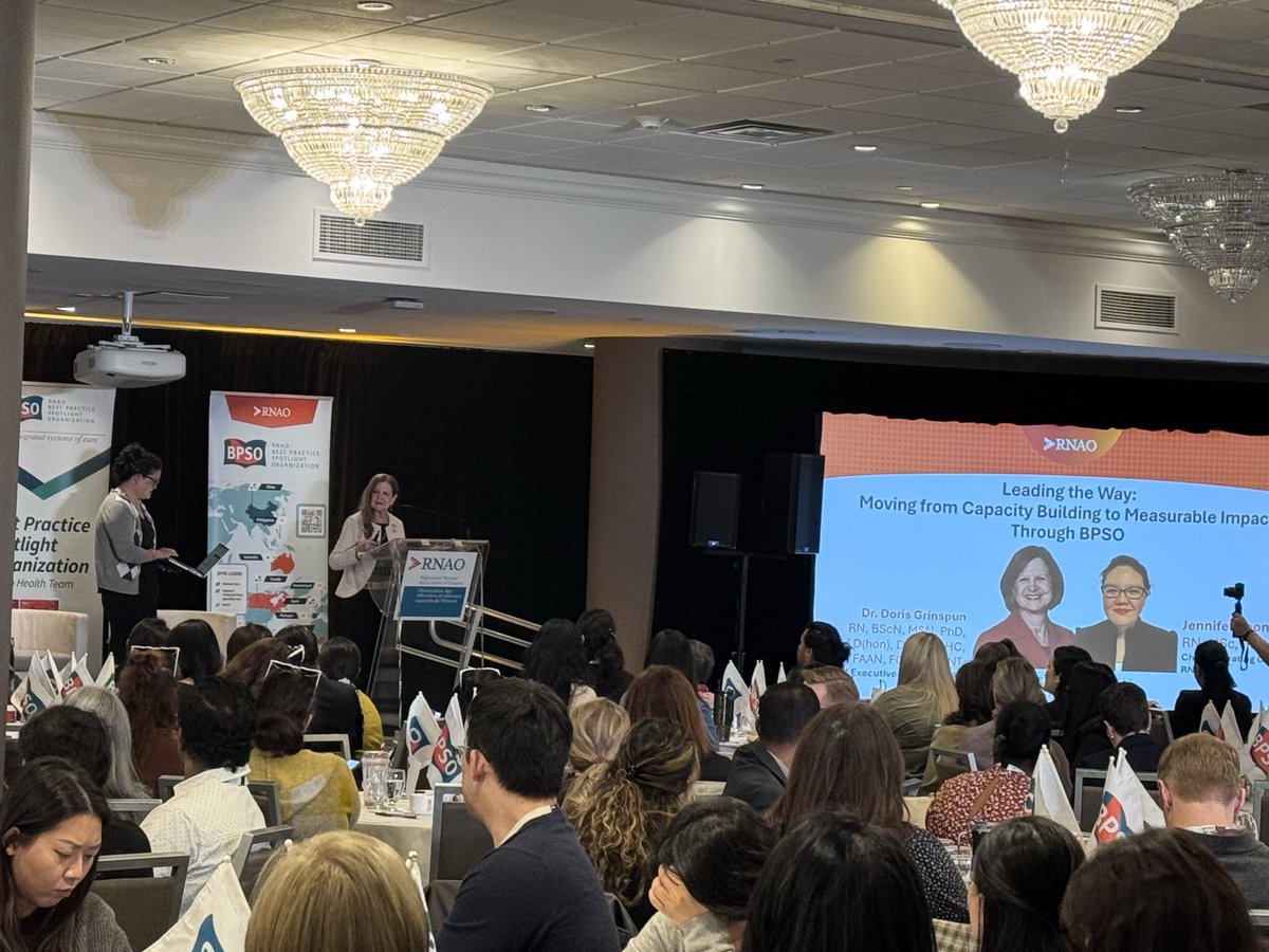 SRutherfordRNAO's tweet photo. Dr.@DorisGrinspun and Jennifer Yoon getting us started with the first presentation of the 2026 annual @RNAO #BPSO Symposium. @JanetCheeRNAO https://t.co/V5DfcRtIK5