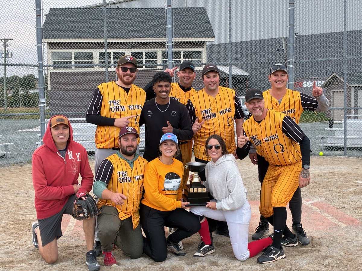 NFPower's tweet photo. Our annual softball tournament saw $6,000 raised for cancer care in our province! Over 100 employees went to bat for Power of Life, our charity partnership with the @Cancercarefdn. Thank you to everyone who participated and congrats to the OHM Runs (best team name ever?) on the big win! ⚾🏆