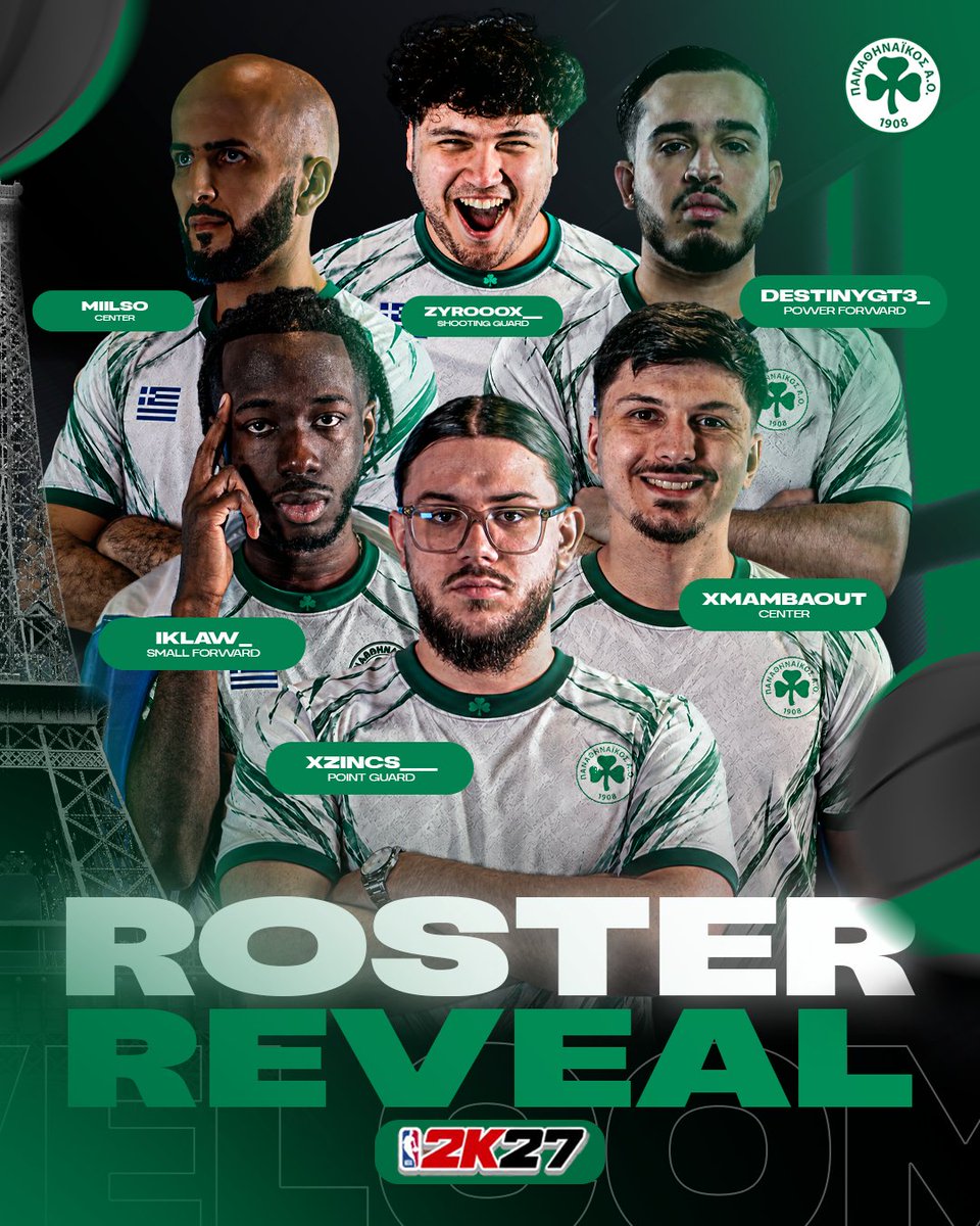 PAO_esports's tweet photo. NBA 2K27 ROSTER IS HERE 🇫🇷
Ο Panathinaikos esports υποδέχεται το νέο του NBA 2K27 roster. Ένα σύνολο γεμάτο εμπειρία, τίτλους και διεθνείς διακρίσεις στο υψηλότερο επίπεδο της ευρωπαϊκής και παγκόσμιας σκηνής του NBA2K. #NBA2K27 #paoac #Panathinaikos https://t.co/VGlsA4muv3