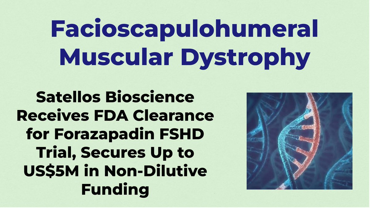 CheckOrphan's tweet photo. Satellos Bioscience Receives FDA Clearance for Forazapadin FSHD Trial, Secures Up to US$5M in Non-Dilutive Funding - For More Information Visit  https://t.co/sJqiuIz7D4  @SatellosBio  #Rare_Diseases  #FSHD  #FDA  #Facioscapulohumeral_Muscular_Dystrophy  #Orphan_Drugs https://t.co/003gywGXGc