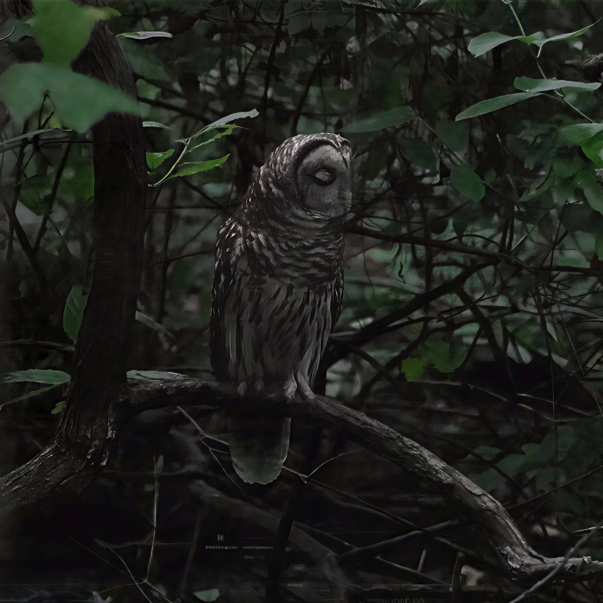 Above96th's tweet photo. I captured Central Park's Barred Owl hunting in the Ramble last week. In this shot it was blinking (definitely not sleeping). While this image is dark, it was considerably harder to see with the naked eye! #Owl #CentralPark #birdcpp https://t.co/M4kBxBjeKG