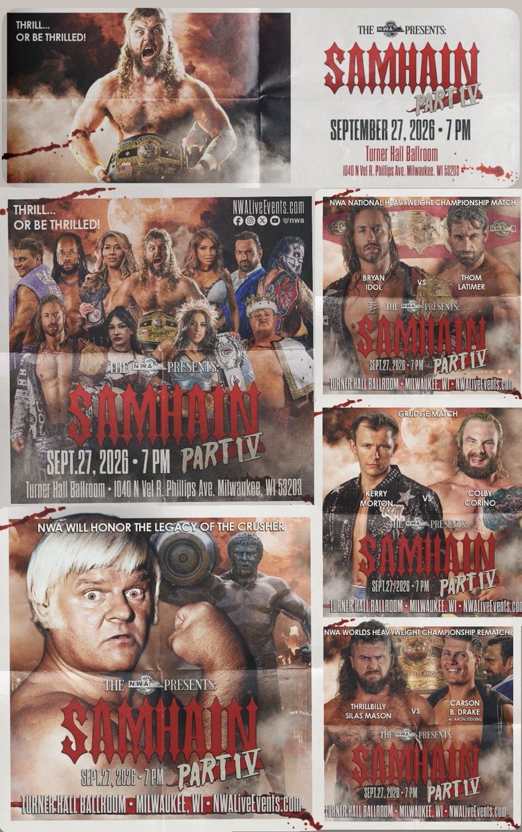 nwa's tweet photo. 𝙎𝙐𝙉𝘿𝘼𝙔 𝙄𝙉 𝙈𝙄𝙇𝙒𝘼𝙐𝙆𝙀𝙀 
NWA Presents 𝙎𝙖𝙢𝙝𝙖𝙞𝙣: 𝙋𝙖𝙧𝙩 𝙄𝙑, Sept. 27 at Turner Hall Ballroom. The whole family will enjoy a night of chills, thrills &amp; live pro wrestling as only the stars of the National Wrestling Alliance can offer! https://t.co/7xCNqQQ1U0 https://t.co/lFcpCVBk5B