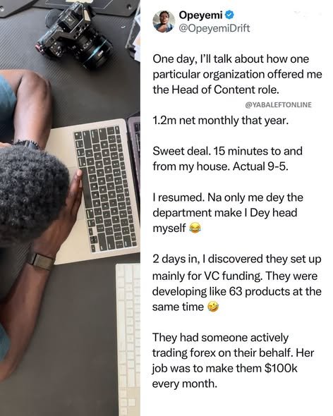 mark_bryan98361's tweet photo. Man shares how he left a N1.2m paying 9 to 5 job https://t.co/uEVw6tRHG7