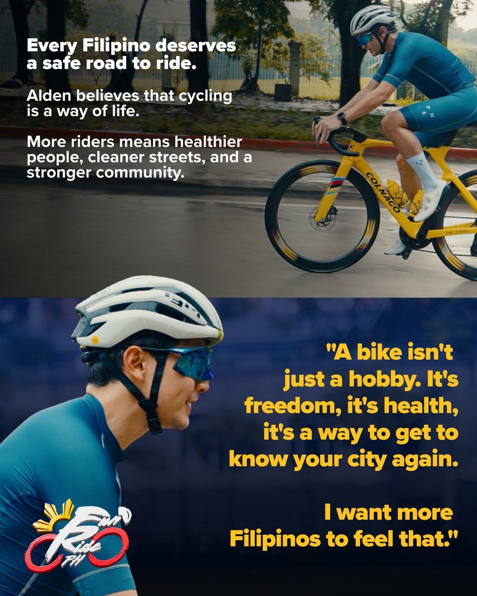 myriad_corp's tweet photo. "Pedaling towards a destination, and a goal.
The JOURNEY is always WORTH IT." 🚴‍♂️
-- Alden Richards 

Ride with Alden.
Ride with us.
🚴‍♂️🚴‍♀️🚴

@aldenrichards02 
#FunRidePH 
#ALDENRichards https://t.co/Xyd0Gf2C2W